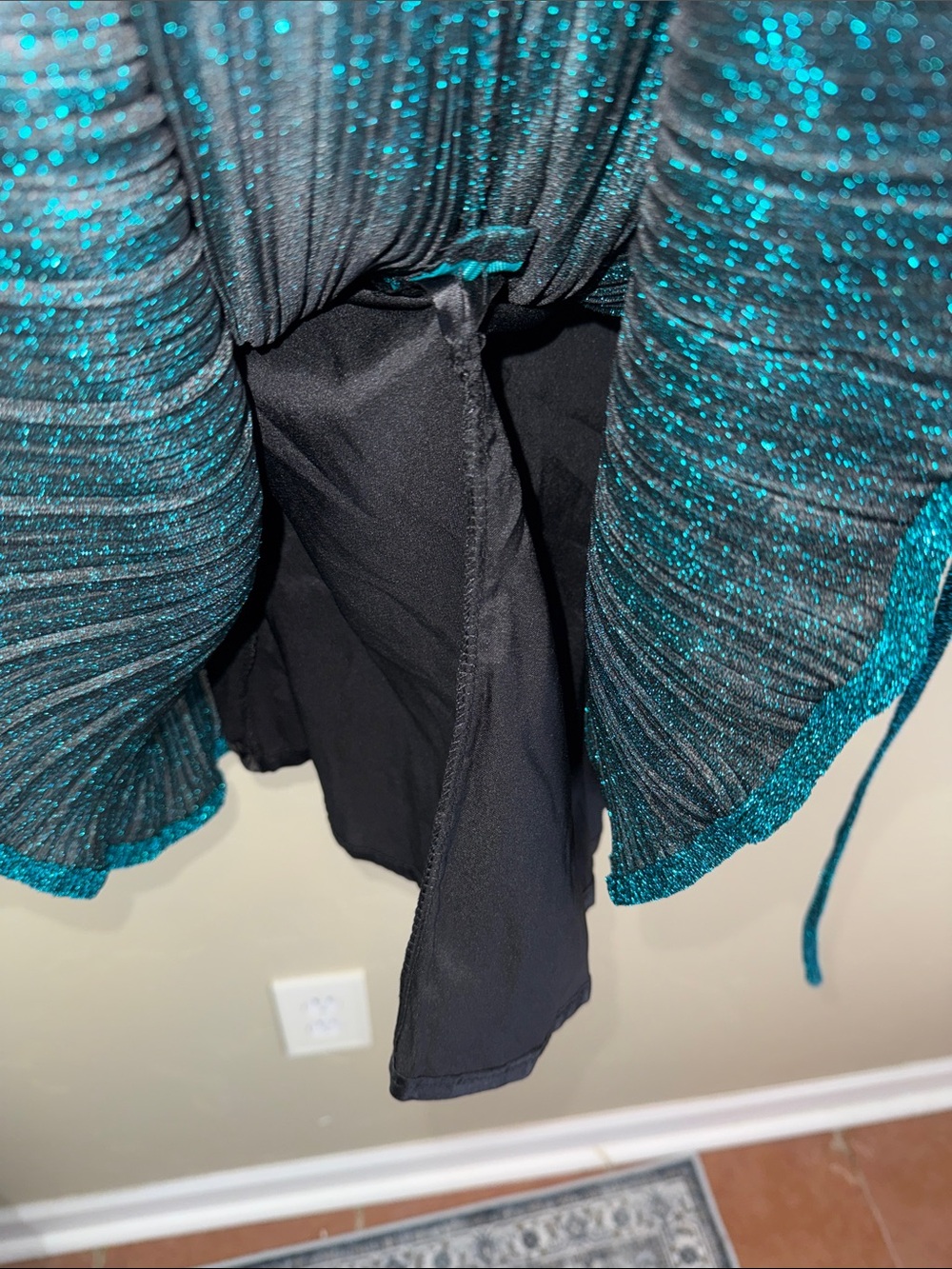 Lulus Party Era Emerald Sparkly Lace-Up Pleated Skater Dress Size XL Cocktail - Picture 12 of 15